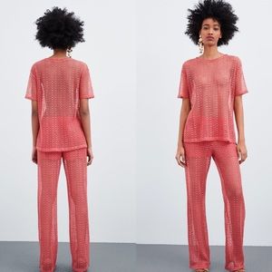 ZARA SALMON OPENWORK SHIRT SIZE MEDIUM